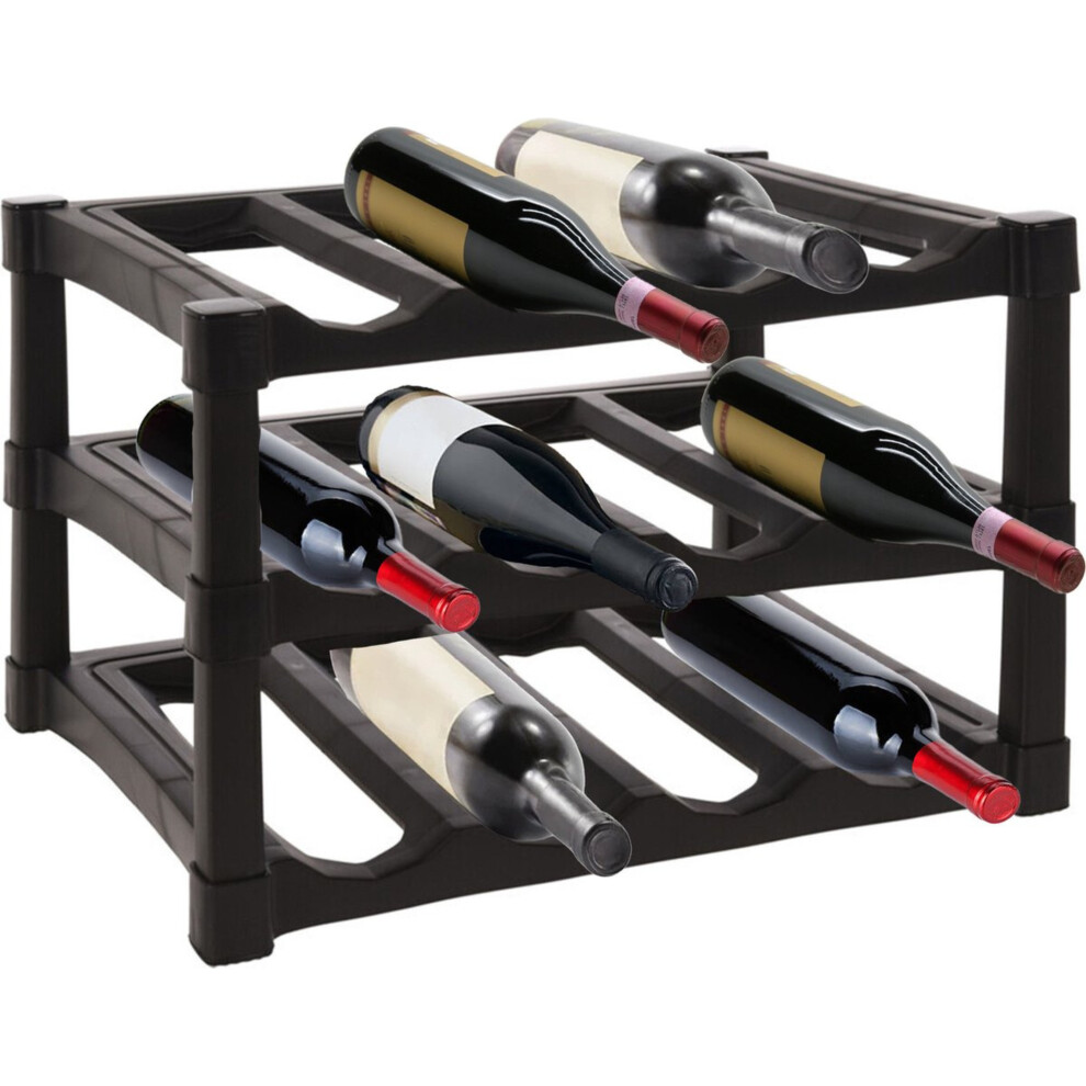 Geezy Wine Rack Stackable 12 Bottle 3 Tier Storage Stand Free Standing