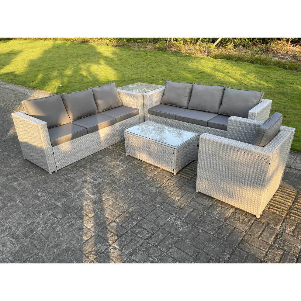 Fimous Light Grey Outdoor Rattan Garden Furniture Set Corner Sofa Set