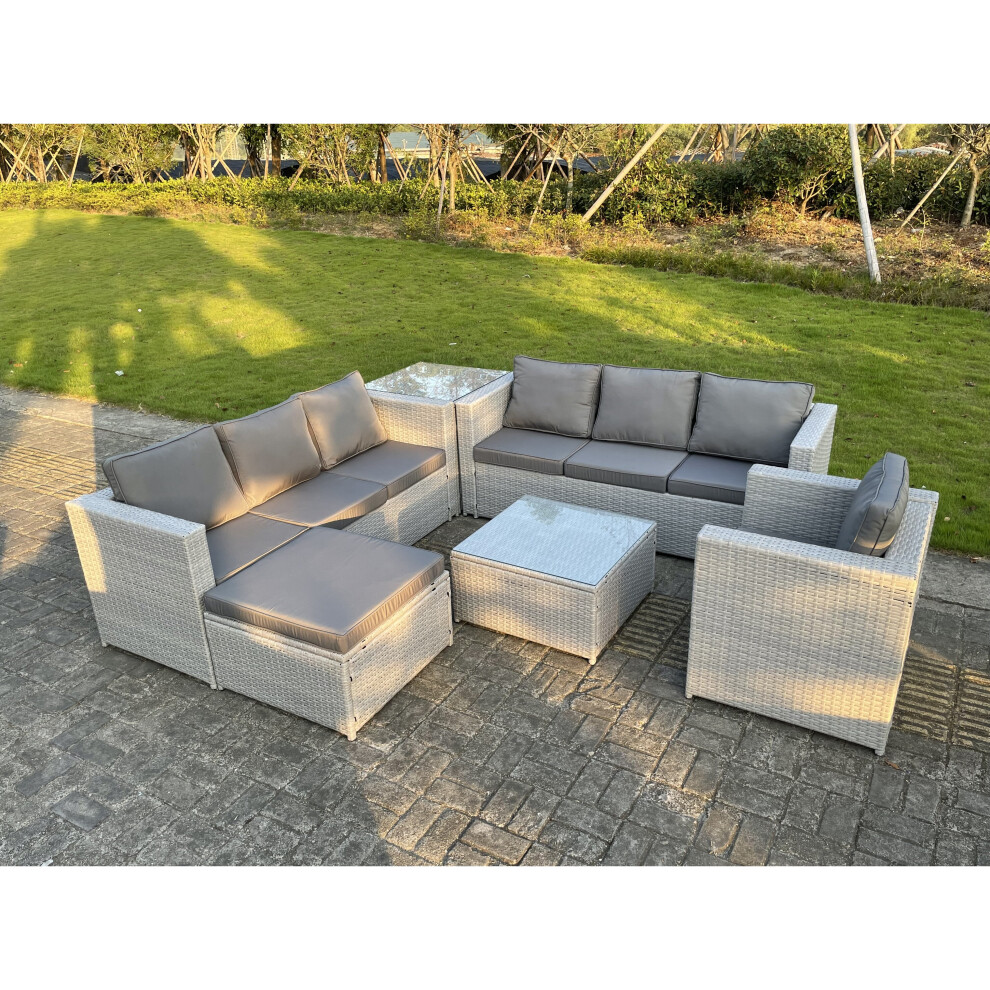 Fimous Light Grey Outdoor Rattan Garden Furniture Set Corner Sofa Set