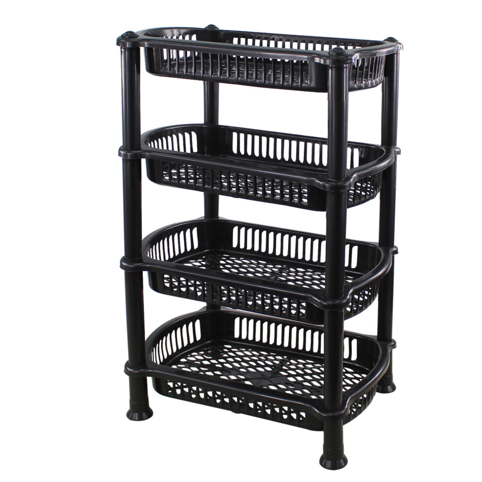 (Black, 4 Tier) 3 or 4 Tier Food Fruit Veg Shelf Storage Bathroom Kitchen Caddy Rack Trolley Basket