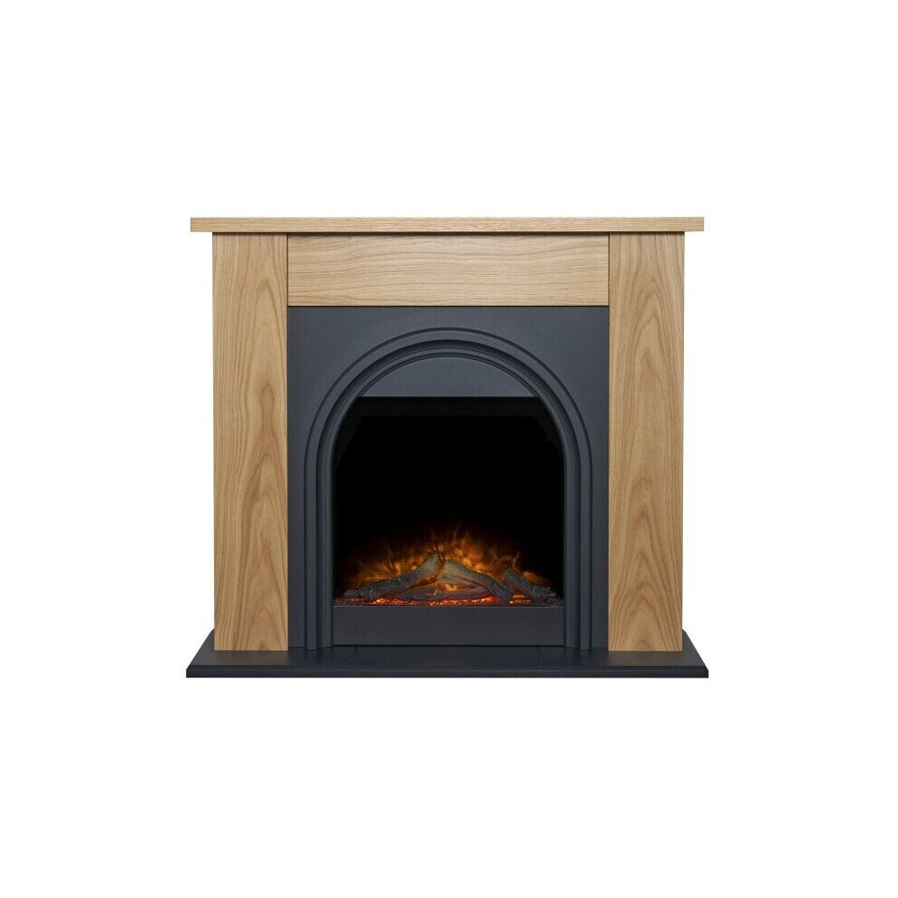 Adam Burlington Electric Fireplace Suite in Oak & Charcoal Grey, 44 Inch