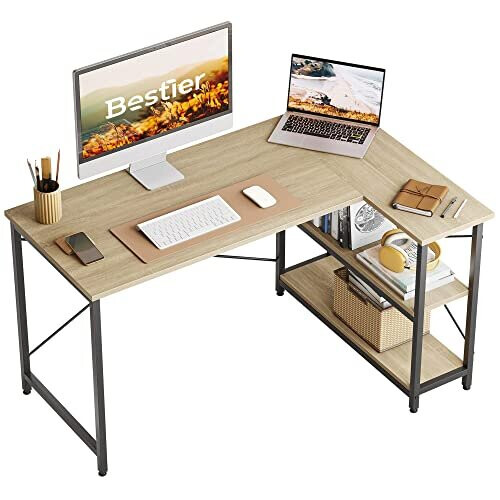 Bestier L Shaped Desk Small Corner Desk with Shelves 120CM Reversible ...