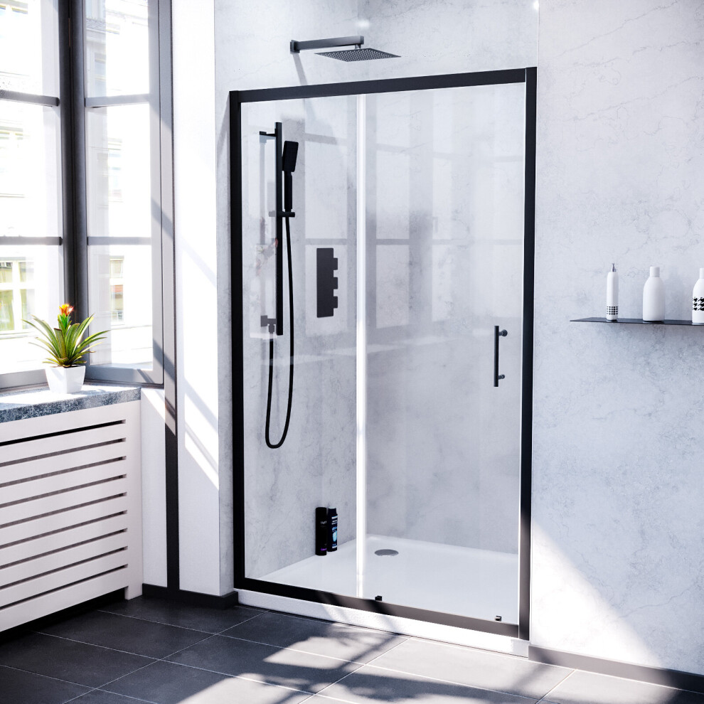 Nes Home 1500mm Aluminum Matte Black Shower Sliding Door Tempered Glass