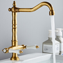 (Antique) Kitchen Sink Mixer tap ,wivel spout Brass Basin Double Handle Cold and hot Water bristain Mixer Faucet with UK Standard Fittings