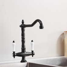 (Black) Kitchen Sink Mixer tap ,wivel spout Brass Basin Double Handle Cold and hot Water bristain Mixer Faucet with UK Standard Fittings