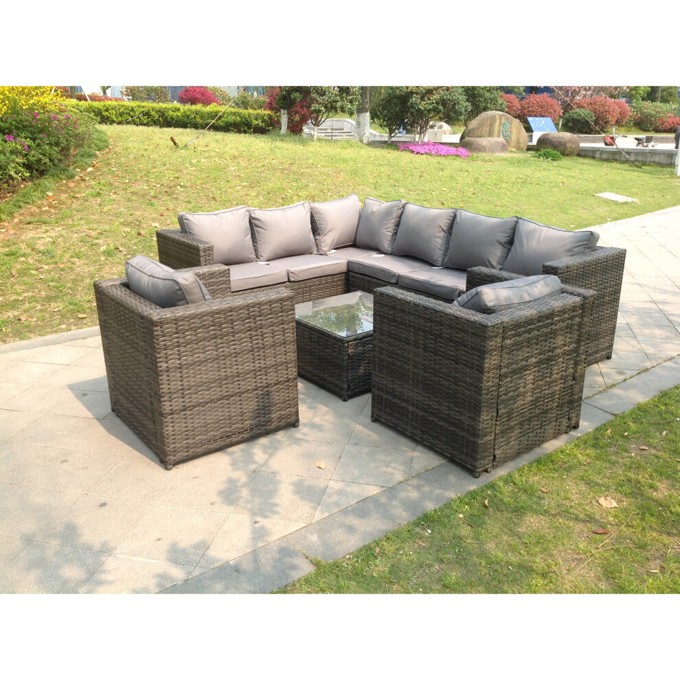 Fimous 8 Seater Corner Rattan Sofa Coffee Table Chair Garden Furniture