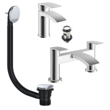 Chrome Waterfall Sleek Basin & Bath Filler Tap Pack & Bath Waste