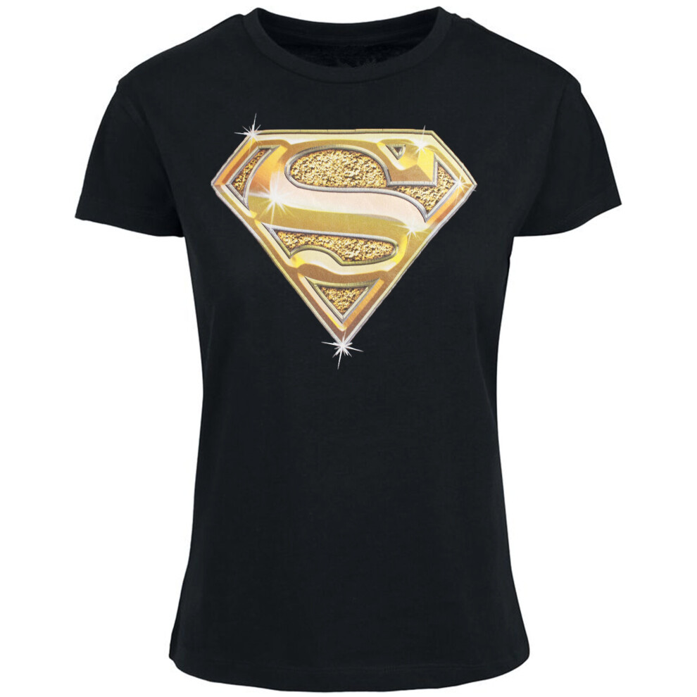 DC Comics "Superman Gold Logo" Girls T-Shirt [Kids Large] Black