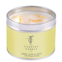 The Country Candle Pastels Lime Leaf & Zest Tin Candle - Hand-Poured, 30h Burn Time, Vegan & Palm Oil Free, UK Made with Petals