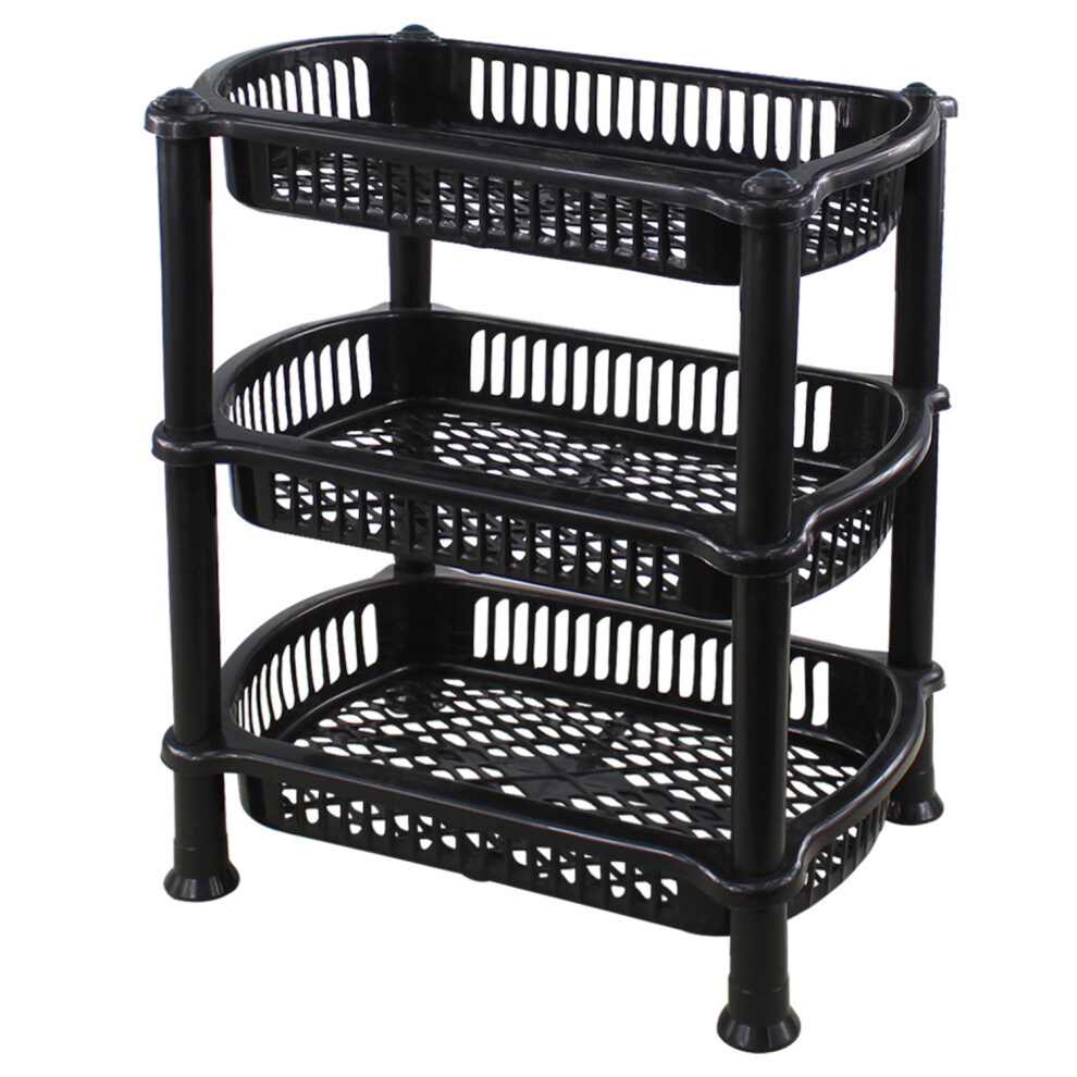 3 Tier Food Veggie Storage Caddy Rack Fruit Trolley Shelf Basket Stand Organiser Black