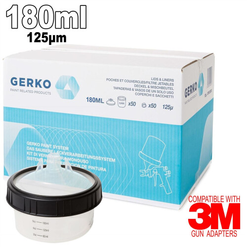 Gerko Paint Cups System 180ml x 50 Lids|Liners|1x Outer 125ppu PPS Spray Mixing