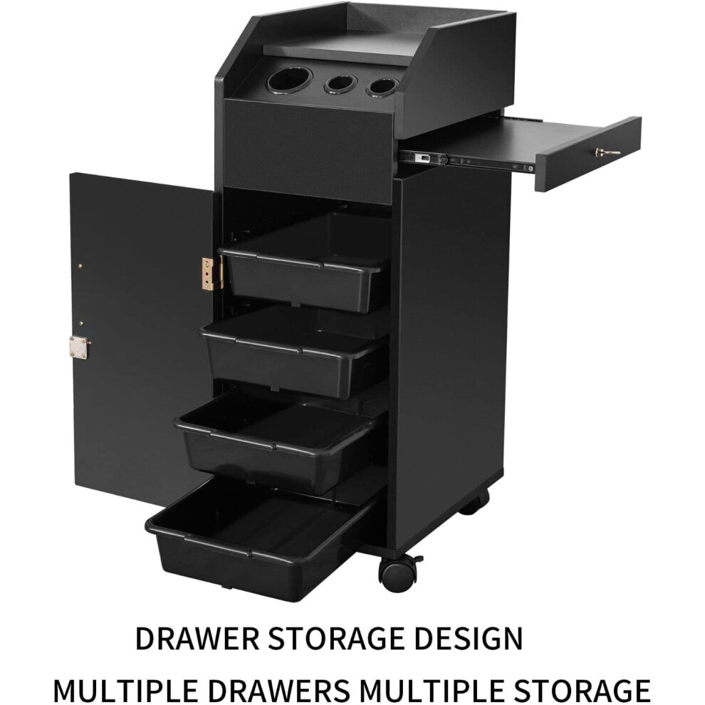 Barber Salon Hairdressing Beauty Salon Lockable Trolley Storage Wooden Cart