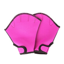 (Rose Red, M) Webbed Swimming Gloves Fingerless Nylon Scuba Gloves For Diving Surfing