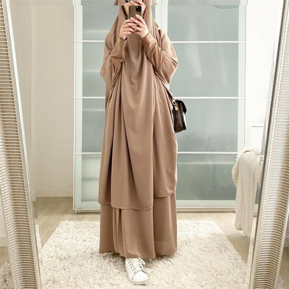 (  01 Khaki) Overhead Khimar Jilbab Muslim Women Prayer Dress One Piece Abaya