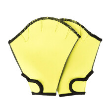 (Yellow, L) Webbed Swimming Gloves Fingerless Nylon Scuba Gloves For Diving Surfing