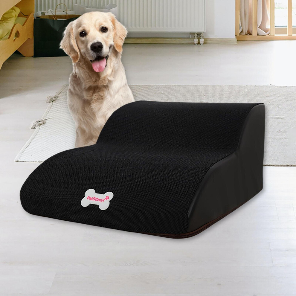 (  Black) Portable Dog Stairs Ladder Pet Ramp Washable Anti Slip Step Stairs 2 Steps for