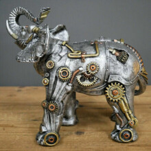 ( Steampunk Elephant) Steampunk Animal Industrial Silver Gothic Daschund Sausage Dog Table Ornament
