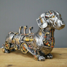 (  Steampunk Sausage Dog) Steampunk Animal Industrial Silver Gothic Daschund Sausage Dog Table Ornament