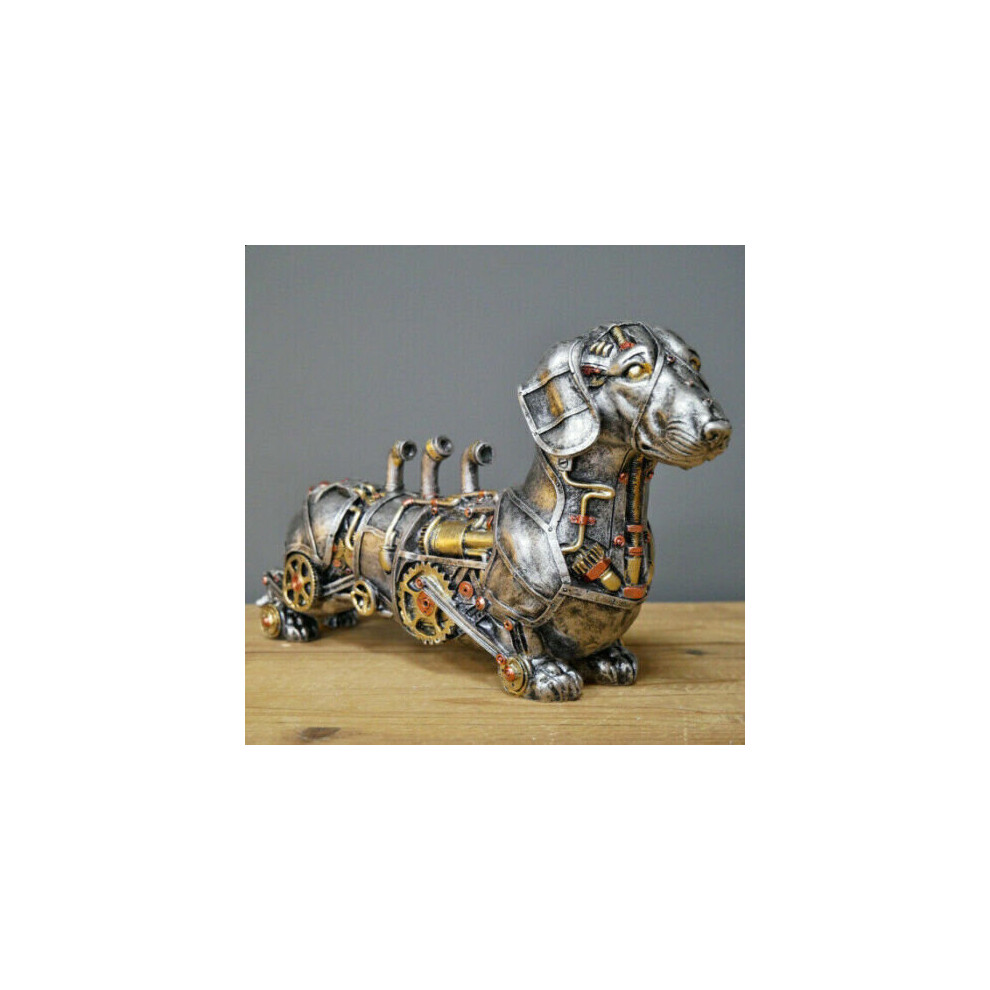 (  Steampunk Sausage Dog) Steampunk Animal Industrial Silver Gothic Daschund Sausage Dog Table Ornament