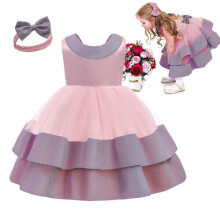 (90) Baby Girls Princess Dress Party Bridesmaid Formal Wedding Birthday with Headband