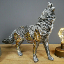 ( Steampunk Wolf) Steampunk Animal Industrial Silver Gothic Daschund Sausage Dog Table Ornament