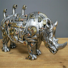 ( Steampunk Rhino) Steampunk Animal Industrial Silver Gothic Daschund Sausage Dog Table Ornament