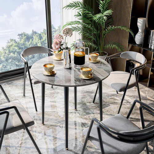 (Grey) Round Kitchen Dining Table No Chair Coffee Table 1