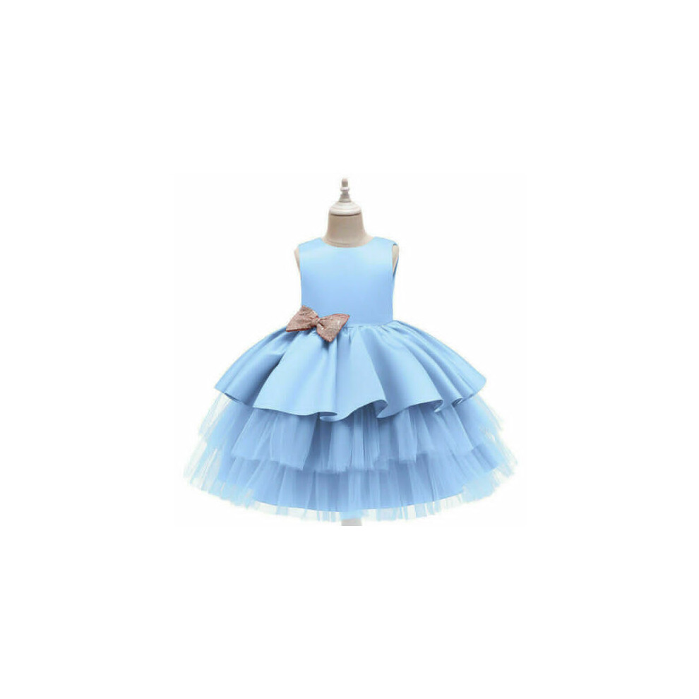 (3-4, Blue) Baby Kids Flower Girls Bridesmaid Dress Party Formal Wedding Birthday Princess