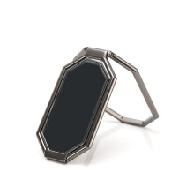 (Black) Phone Holder Ring Foldable Magnetic Metal Finger Ring Stand With Double Ring Grip