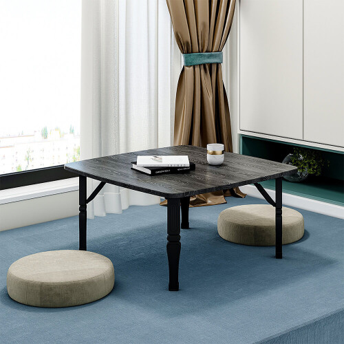 Living And Home (Black) Square 70cm Wooden Folding Coffee Table 1