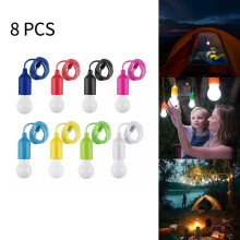 8-Pack Battery-Powered LED Light Bulbs for Camping & Tents - 8-Color ABS Housings, White Light, 3xAAA (Not Included), 2.2x2.8x6.3 in