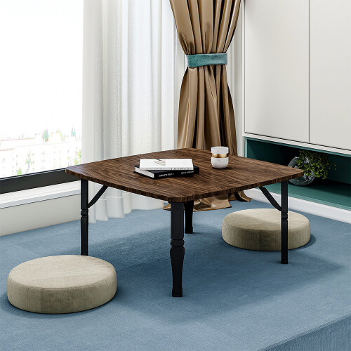 Living And Home (Brown) Square 70cm Wooden Folding Coffee Table