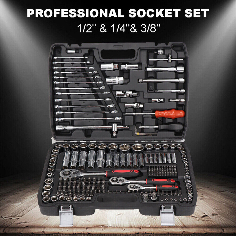 216Pcs Tool Kit 1/2" 1/4" 3/8" Socket Set Car Repair Ratchet Wrench UK