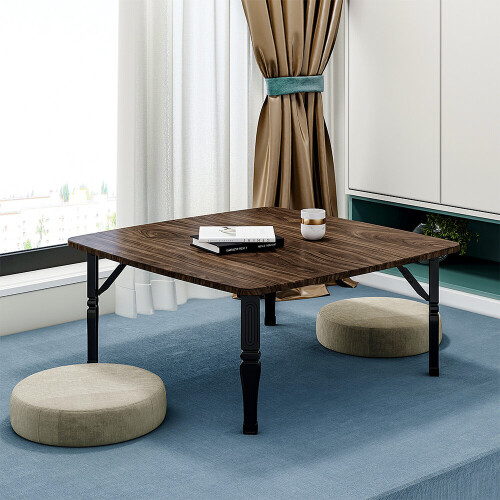 Living And Home (Brown) Square 80cm Wooden Folding Coffee Table 1