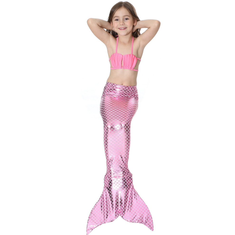 (Pink, 110CM) Girls' swimsuit bikini sequin mermaid tail suit swimsuit swimsuit shawl