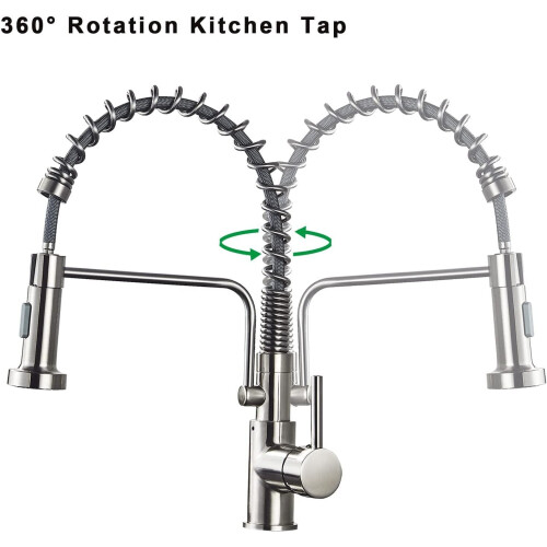 Kitchen Sink Mixer Taps Brushed Nickel Kitchen Tap with Pull Out Spray 360° Single Handle Kitchen Tap 2