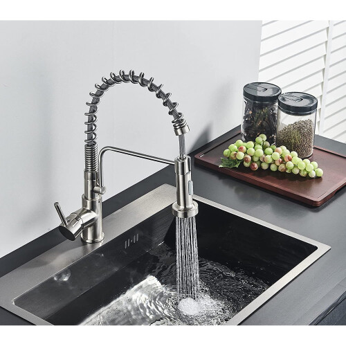 Kitchen Sink Mixer Taps Brushed Nickel Kitchen Tap with Pull Out Spray 360° Single Handle Kitchen Tap 1