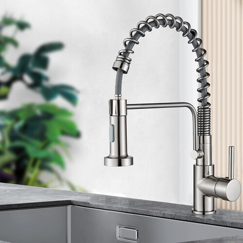 Kitchen Sink Mixer Taps Brushed Nickel Kitchen Tap with Pull Out Spray 360° Single Handle Kitchen Tap