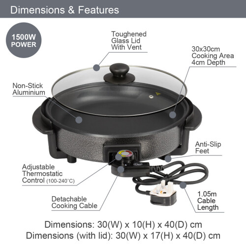 Quest Quest 35410 30cm Multi-Function Aluminium Electric Cooker Pan with Lid 1