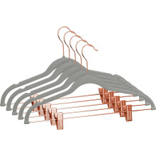 (Grey+Rose Gold) 12Pc Velvet Hangers with Clips for Clothes Coat Pant Skirt Trouser Non-Slip Rack