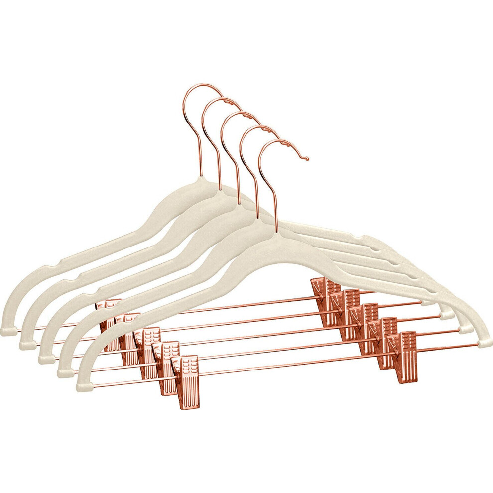 (Cream+Rose Gold) 12Pc Velvet Hangers with Clips for Clothes Coat Pant Skirt Trouser Non-Slip Rack