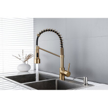 (Style-Gold-B) Kitchen Tap, Spring Kitchen Sink Mixer Tap Single Handle Lever with Pull Down Sprayer, High Arc Swivel 360° 2 Spray Mode