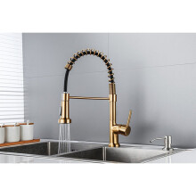 (Style - Gold - A) Kitchen Tap, Spring Kitchen Sink Mixer Tap Single Handle Lever with Pull Down Sprayer, High Arc Swivel 360° 2 Spray Mode