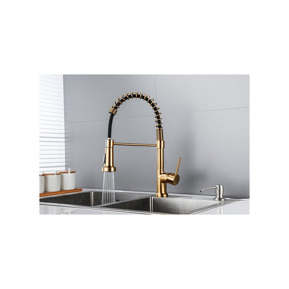 (Style - Gold - A) Kitchen Tap, Spring Kitchen Sink Mixer Tap Single Handle Lever With Pull Down Sprayer, High Arc Swivel 360Â° 2 Spray Mode 8804717474169