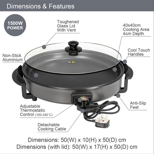 Quest Quest 35500 40cm Multi-Function Aluminium Electric Cooker Pan with Lid 1