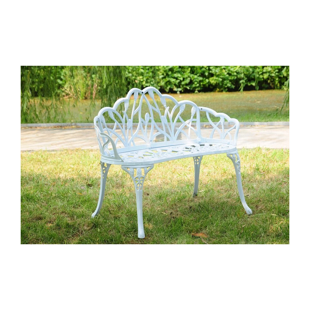 SH&G Hembury 2 Seater Bench | White Aluminium with a Cream Cushion | Indoor & Outdoor | Signature Homes and Gardens