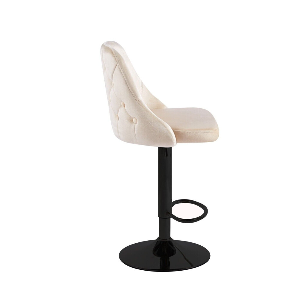 (Cream + Black Base) 2 x Velvet Swivel Breakfast Bar Kitchen Island Stools Chair With Gas Lift In 5 Colours