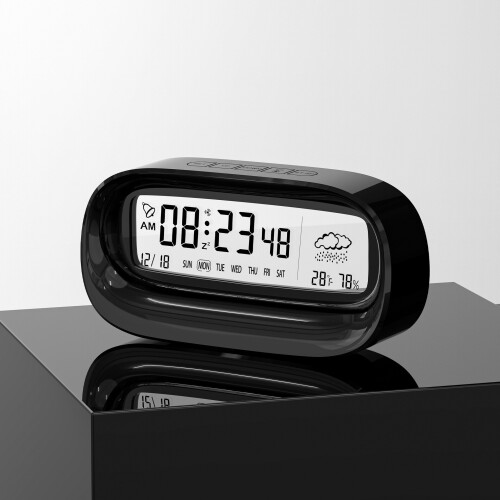 (Black) Weather Electronic Perpetual Calendar Alarm Clock