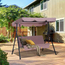 Garden Waterproof Rocking Bench Swing Chair w/ Top Roof - Brown