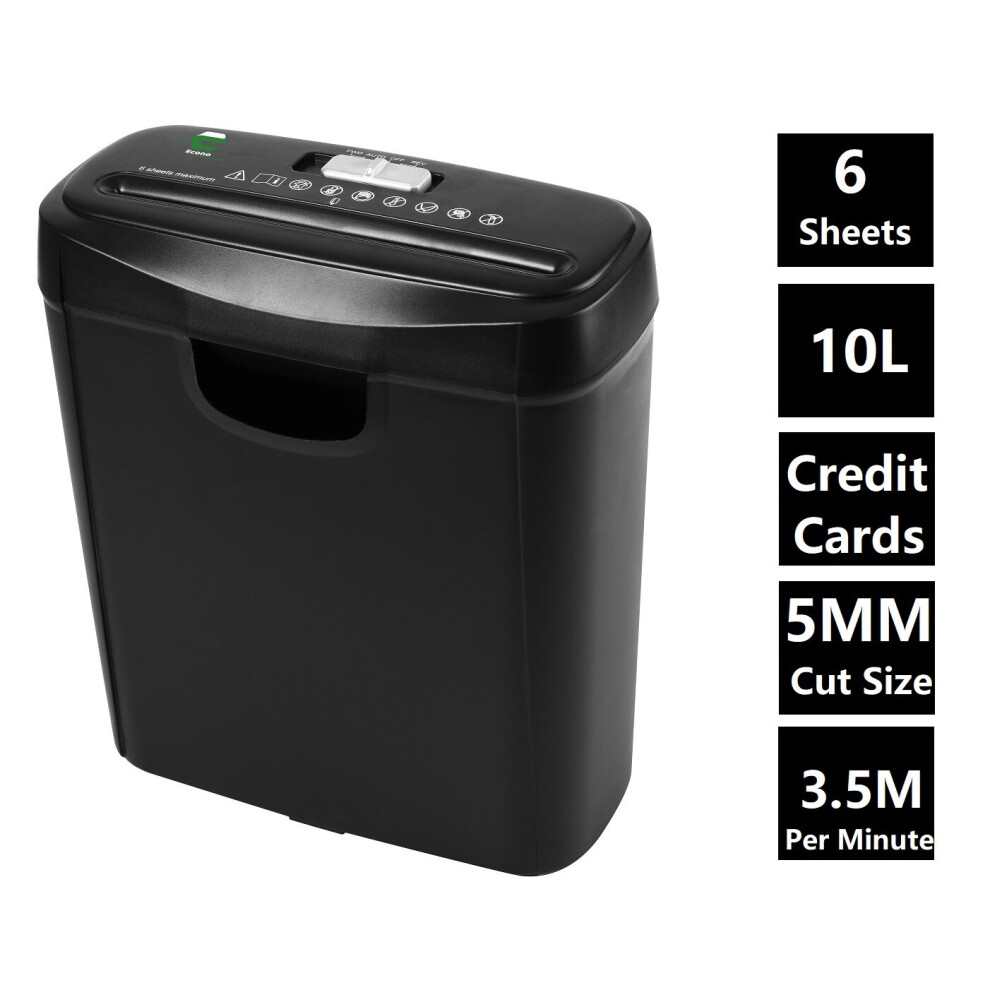 Econo Strip Cut Paper Shredder Home Office Electric 6 Sheets 10L Litre